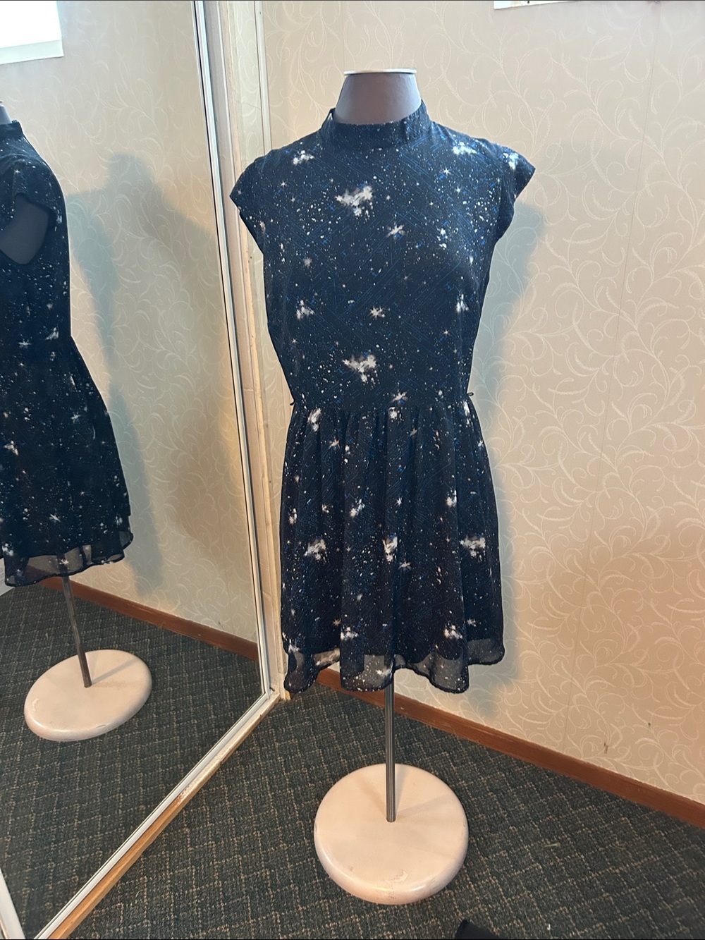 Star Wars galaxy  Mock Neck Cap Sleeve Mini Dress - size L